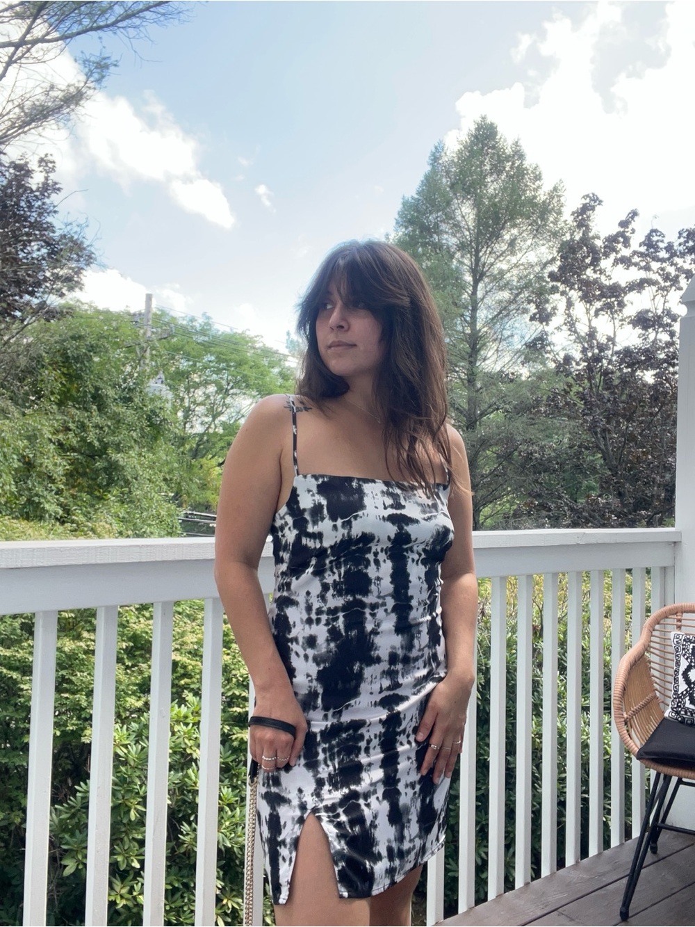 Garage Black & White Tie-Dye Slip Dress
